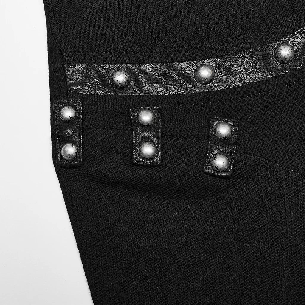 Men's Asymmetric Drop Collar Cracked Leather T-shirt