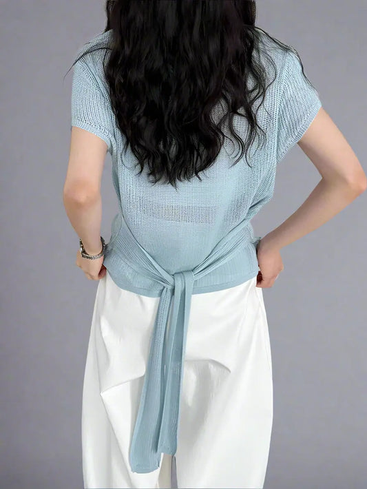 Blue Moon Fashion  Knitting Bandage Thin Casual T-shirt