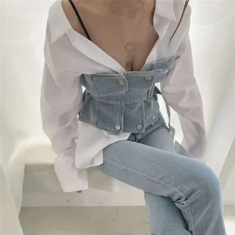 Set -Shirt and  Sleeveless  Denim Vest