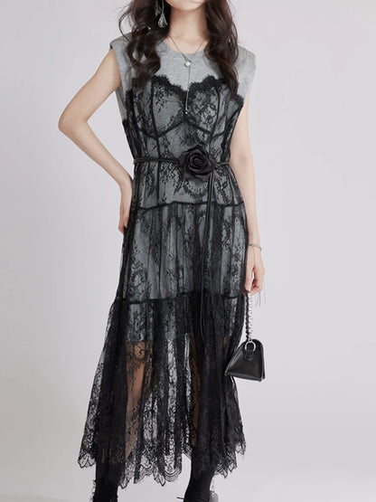 Gray Lace Shaper Dress – Elegant & Slimming Bodycon Style