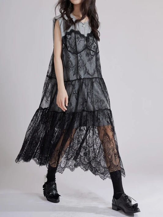 Gray Lace Shaper Dress – Elegant & Slimming Bodycon Style