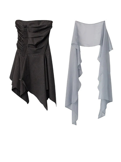 Dark Gray Pleated Long Tank for Women | Blue Moon Fashion House