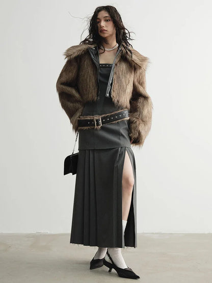 Double Wear Faux Fur Leather Jacket