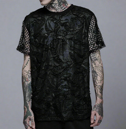 Men's  Broken Holes Splices Mesh Short Sleeve T-shirt