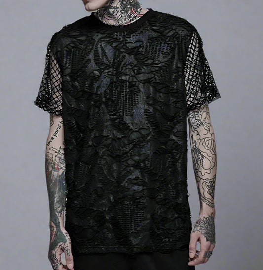 Men's  Broken Holes Splices Mesh Short Sleeve T-shirt