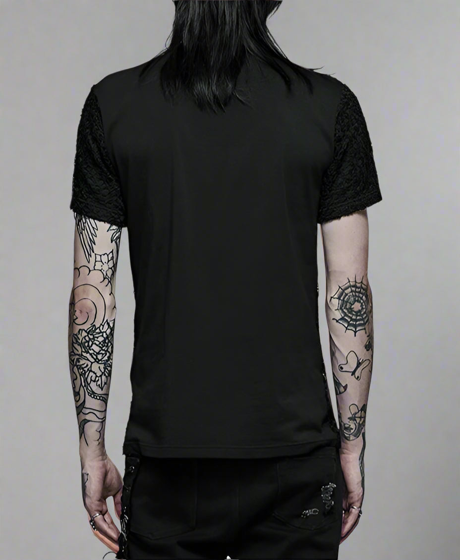 Men's Gothic Daily Personality Stylish Mesh V-neck Short Sleeve T-shirt