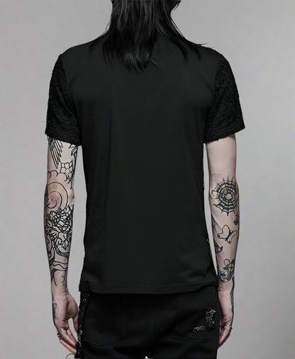 Men's Gothic Daily Personality Stylish Mesh V-neck Short Sleeve T-shirt