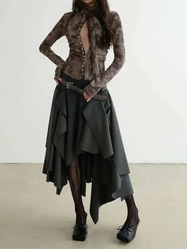 Dark Gray Burr Irregular  Skirt