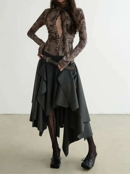 Dark Gray Burr Irregular  Skirt