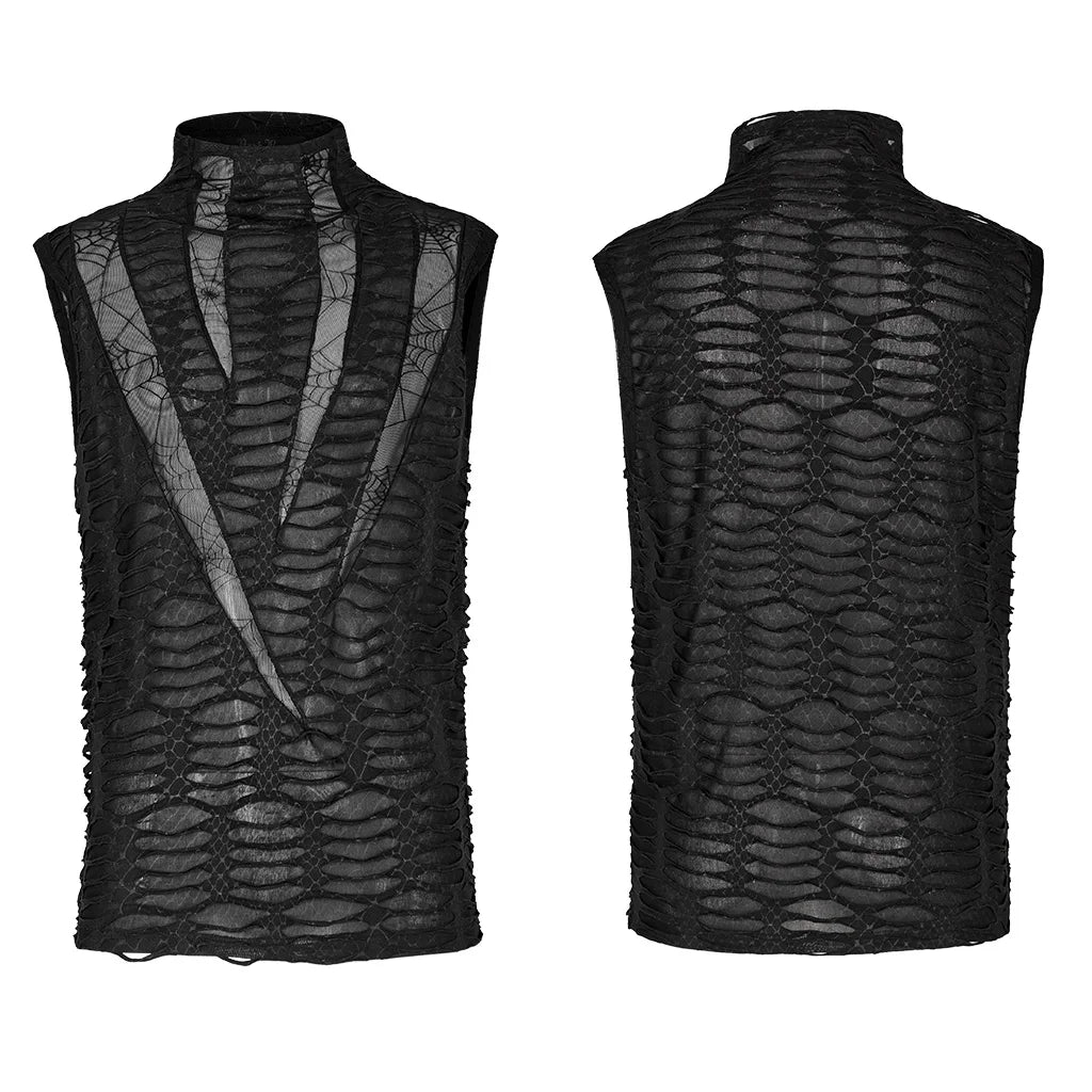 Men's Gothic Asymmetric Sharp Teeth Mesh Vest  Top