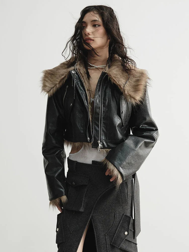 Double Wear Faux Fur Leather Jacket