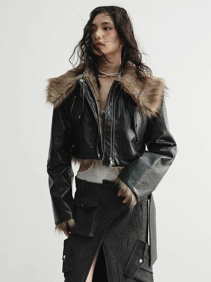 Double Wear Faux Fur Leather Jacket