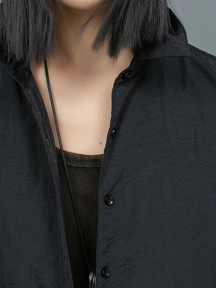 Women's  Cotton Turn-down Collar Large Pockets Midi Length Asymmetrical Jacket Blue Moon Fashion House