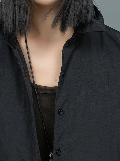 Women's  Cotton Turn-down Collar Large Pockets Midi Length Asymmetrical Jacket Blue Moon Fashion House
