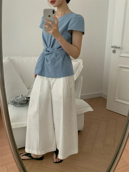 Pleated Knot Brief Blouse