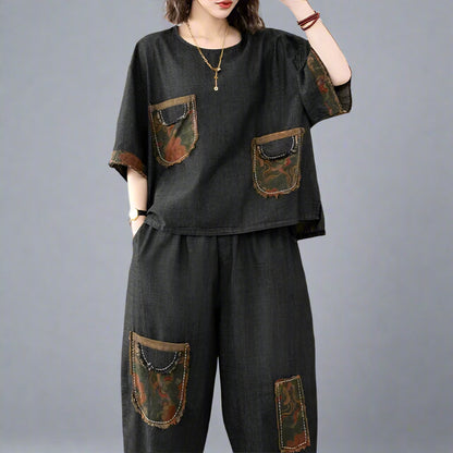 Blue Moon Fashion Women Printed Denim 2 Pieces Sets A12