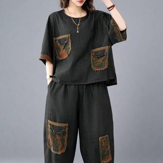 Blue Moon Fashion Women Printed Denim 2 Pieces Sets A12