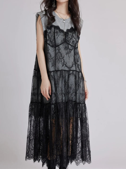 Gray Lace Shaper Dress – Elegant & Slimming Bodycon Style