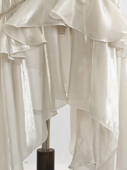 Irat Champagne Glossy Ruffles  Skirt