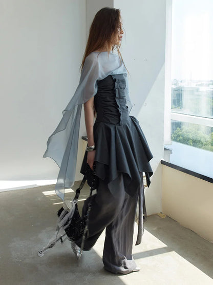 Dark Gray Pleated Long Tank for Women | Blue Moon Fashion House