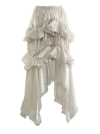 Irat Champagne Glossy Ruffles  Skirt