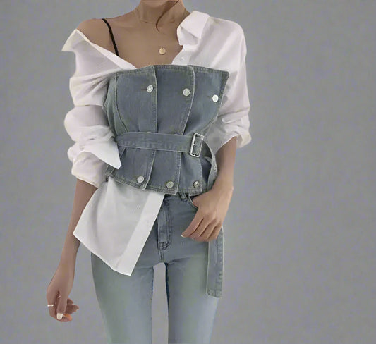 Set -Shirt and  Sleeveless  Denim Vest