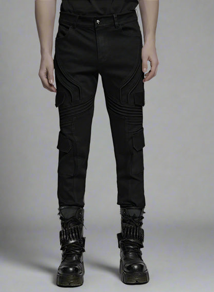 Men's Slim Denim Pants Geometric 3D Segmentation Pleats Trousers