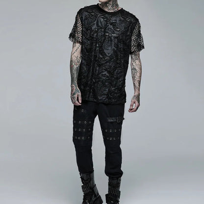 Men's  Broken Holes Splices Mesh Short Sleeve T-shirt