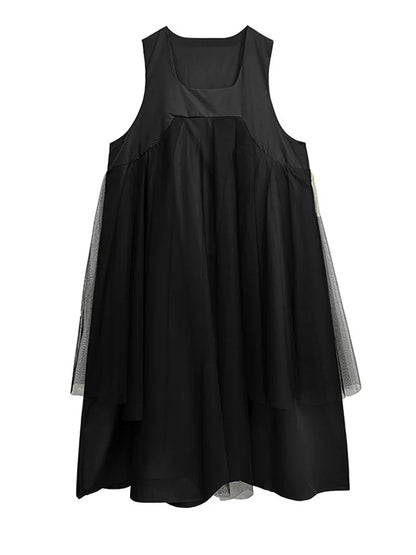 Blue Moon Fashion  Gray Mesh Color-block Big Size Midi Vest Dress