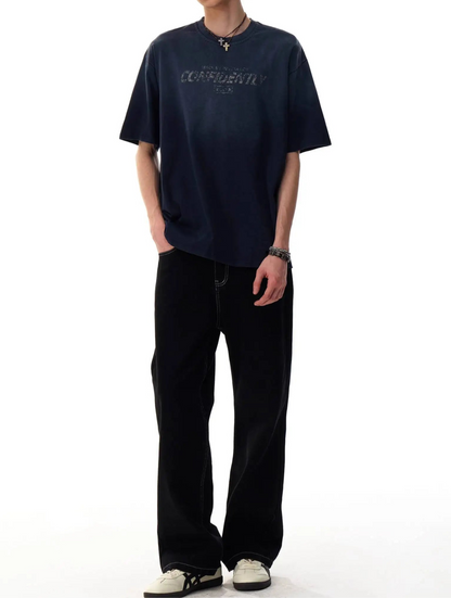 Brin Gradient Tie-dyed Letter Design T-shirt