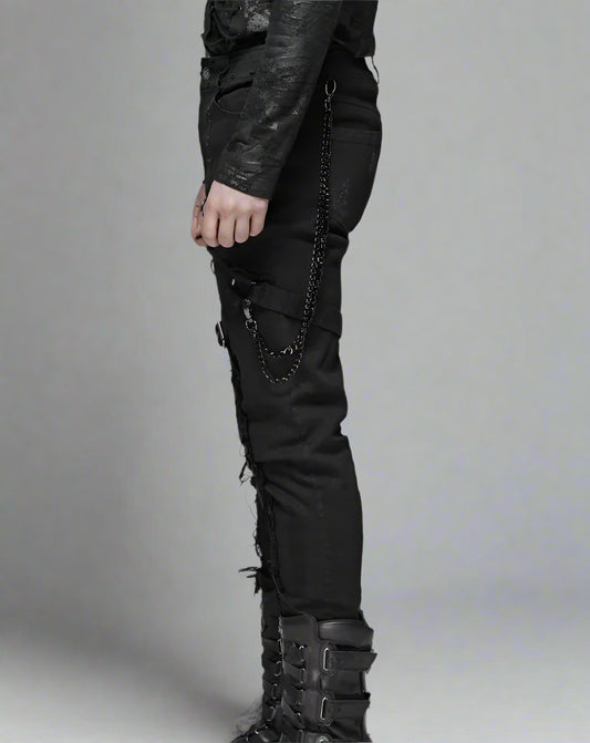 Men's  JEANS Black Elastic Wash Long Pants Gothic Fashion