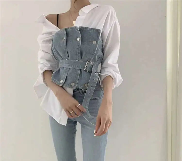 Set -Shirt and  Sleeveless  Denim Vest