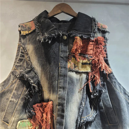 Blue Moon Fashion Vintage Women's Patchwork Burr Edge Denim Vest