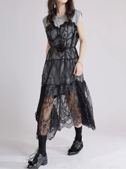 Gray Lace Shaper Dress – Elegant & Slimming Bodycon Style