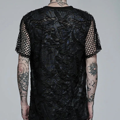 Men's  Broken Holes Splices Mesh Short Sleeve T-shirt