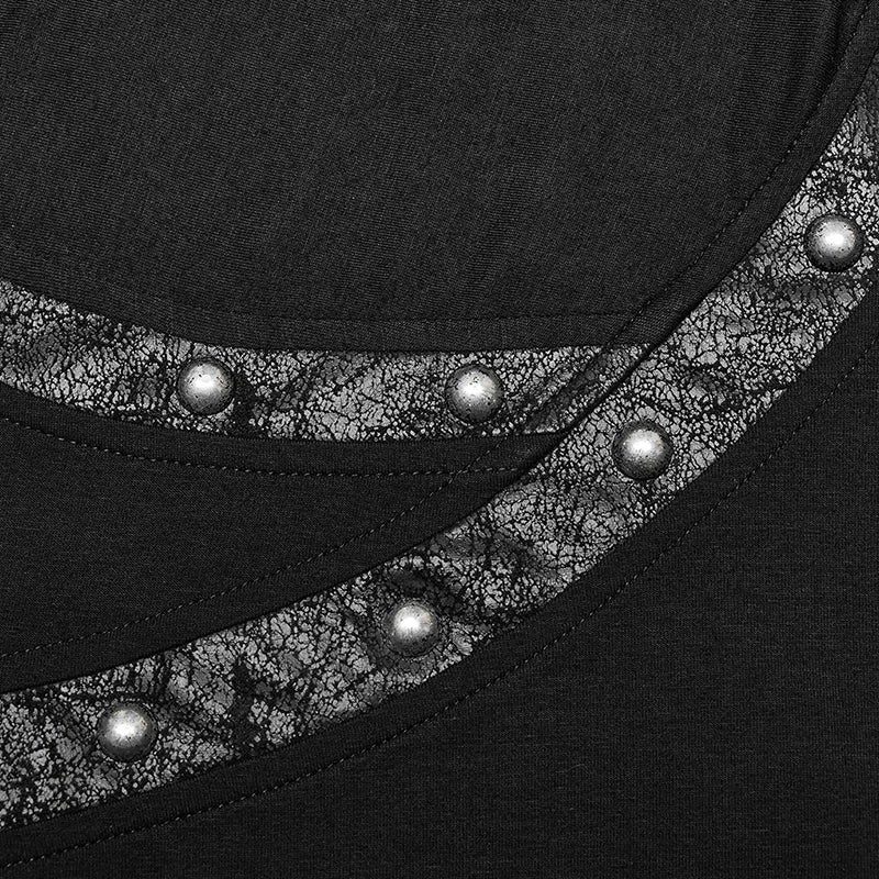 Men's Asymmetric Drop Collar Cracked Leather T-shirt
