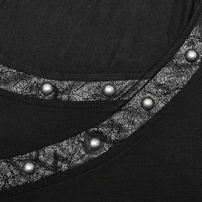 Men's Asymmetric Drop Collar Cracked Leather T-shirt