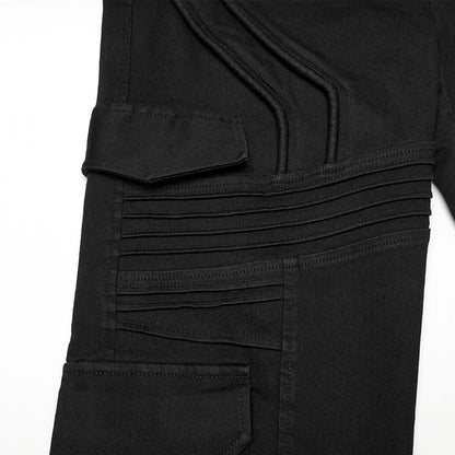 Men's Slim Denim Pants Geometric 3D Segmentation Pleats Trousers