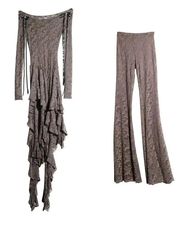 Lace Top-Wide Leg Pants Two Piece Suit