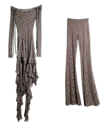 Lace Top-Wide Leg Pants Two Piece Suit