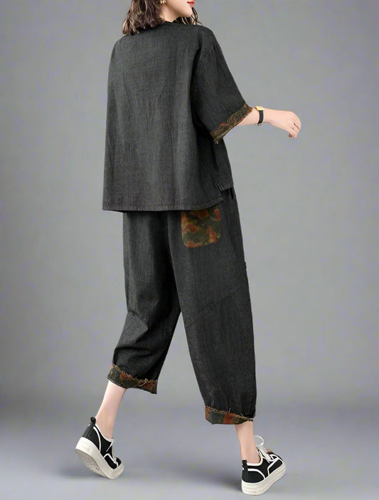 Blue Moon Fashion Women Printed Denim 2 Pieces Sets A12