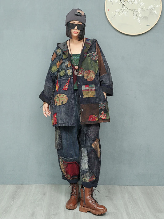 Blue  Moon Fashion   Hooded Jacket + High Waist Wide Leg Pants Two-piece Set