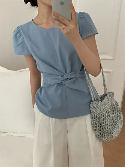 Pleated Knot Brief Blouse