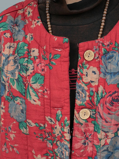 Big Flower Cotton Thick Jacket + Pant Two-piece Set Women Fashion LX2620
