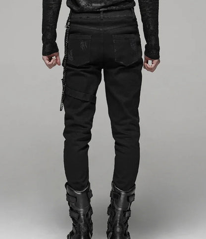 Men's  JEANS Black Elastic Wash Long Pants Gothic Fashion