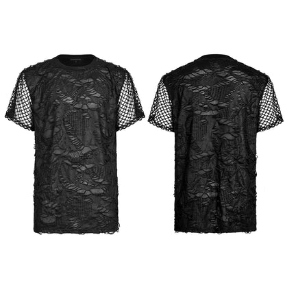 Men's  Broken Holes Splices Mesh Short Sleeve T-shirt
