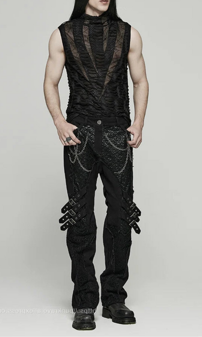 Men's Gothic Asymmetric Sharp Teeth Mesh Vest  Top