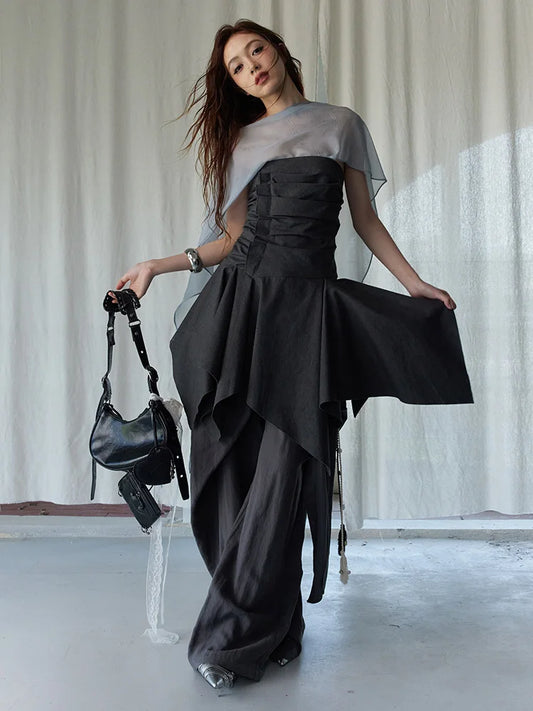 Dark Gray Pleated Long Tank for Women | Blue Moon Fashion House