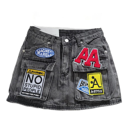 Blue Moon Fashion Embroidery Design Mini Denim Skirts