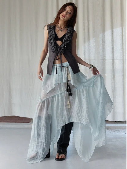 Gray Ruffles Vest & Skirt Set for Women | Blue Moon Fashion House